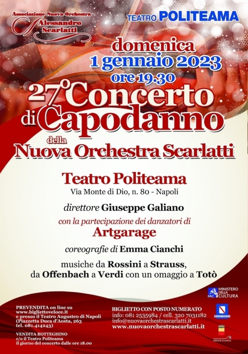 1 gennaio 2023 - NUOVA ORCHESTRA SCARLATTI - XXVII CONCERTO DI CAPODANNO - POLITEAMA Napoli